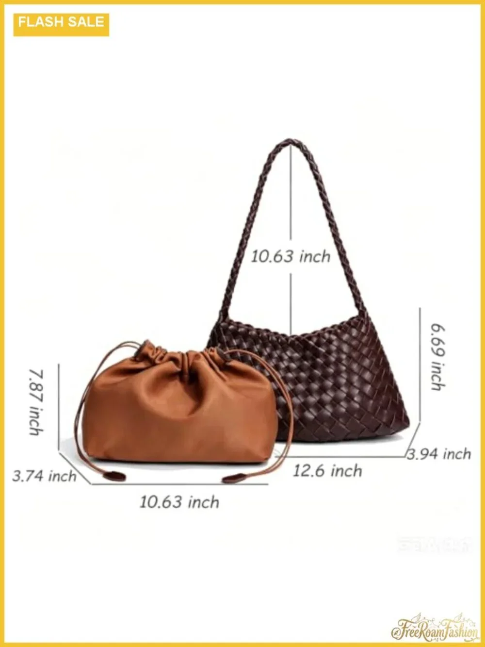 Hand-Woven Faux Leather Slouchy Hobo Shoulder Bag with Detachable Pouch